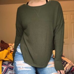 Long sleeve, olive green printed shirt